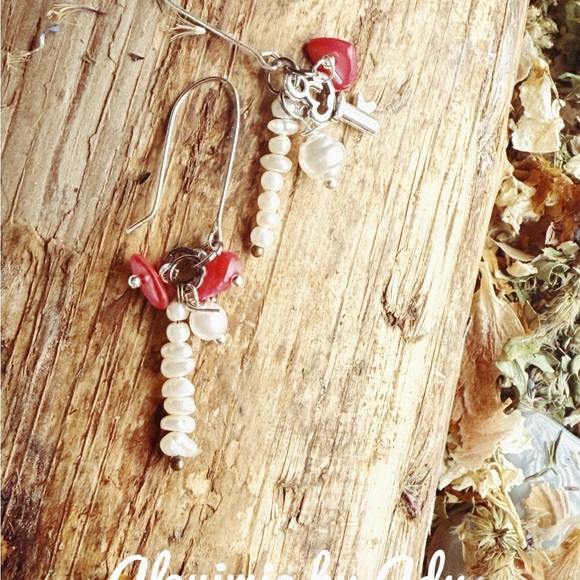 Elegant Pearl and Red Coral Dangle Earrings